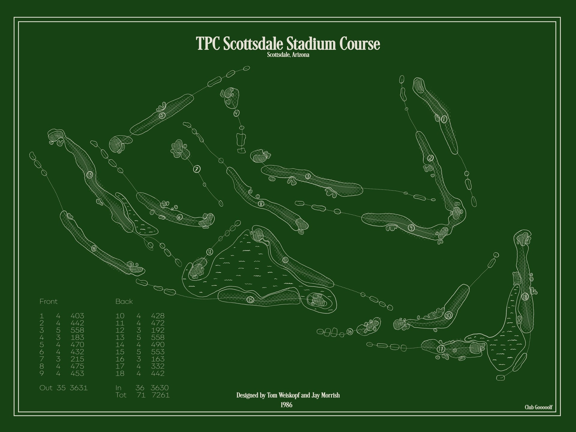 TPC Scottsdale Stadium Course - Hand-drawn Map