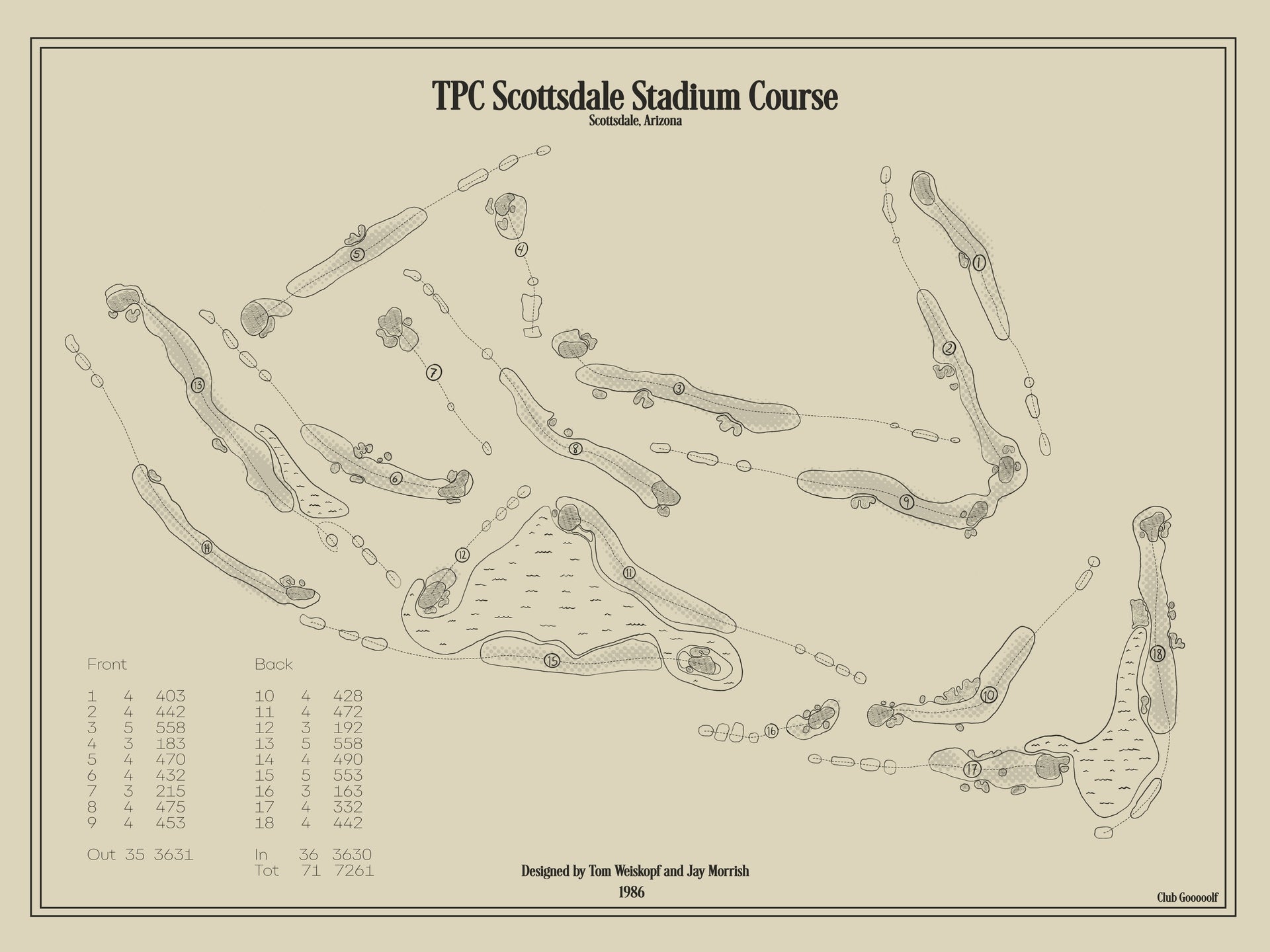 TPC Scottsdale Stadium Course - Hand-drawn Map